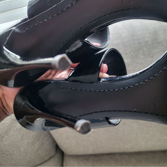 Giuseppe Zanotti Black Patent Leather Open Toe Sandals Dual Band Stiletto 37.5 - Picture 8 of 16